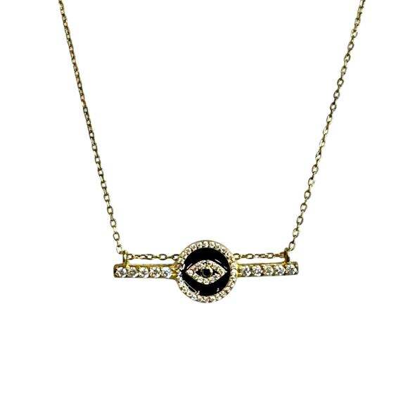 Rachel Zoe Designer Crystal Bar Pendant Necklace – Gold-Tone Sterling Silver - Picture 1 of 4